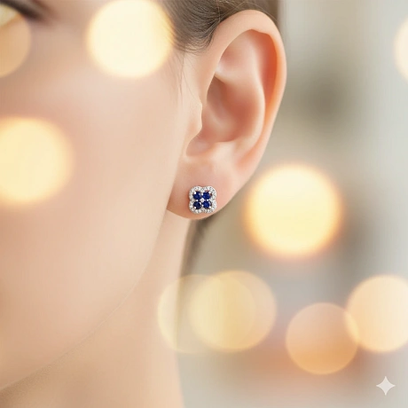 Пусеты из серебра с и сапфирами