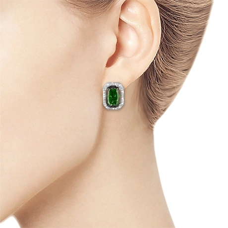 Серьги из комбинированного золота с и хромдиопсидами