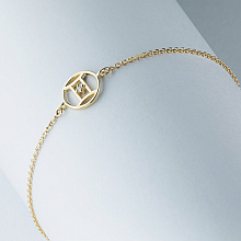 Браслет близнецы из желтого золота с бриллиантом