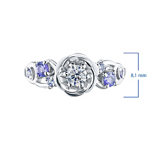 Кольцо из белого золота с бриллиантом и танзанитами