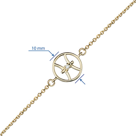 Браслет рыба из желтого золота с бриллиантом