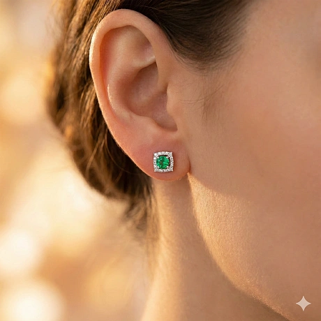 Пусеты из комбинированного золота с и изумрудами