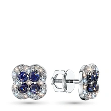 Пусеты из серебра с и сапфирами и бриллиантами