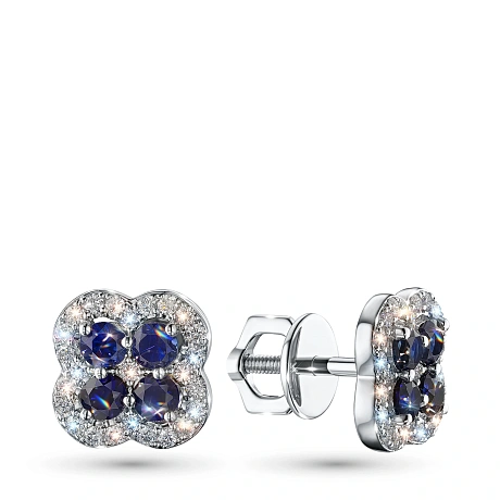 Пусеты из серебра с и сапфирами