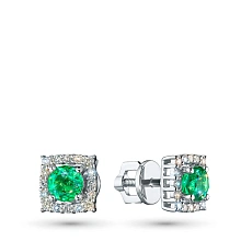 Пусеты из комбинированного золота с и изумрудами и бриллиантами