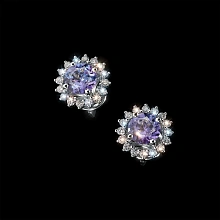 Пусеты из комбинированного золота с и танзанитами и бриллиантами