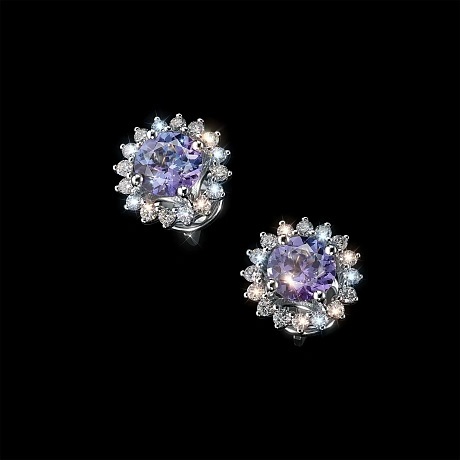 Пусеты из комбинированного золота с и танзанитами