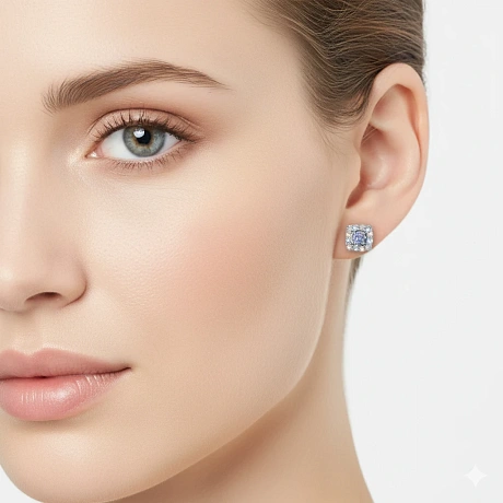 Пусеты из серебра с и танзанитами