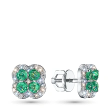 Пусеты из серебра с и изумрудами и бриллиантами