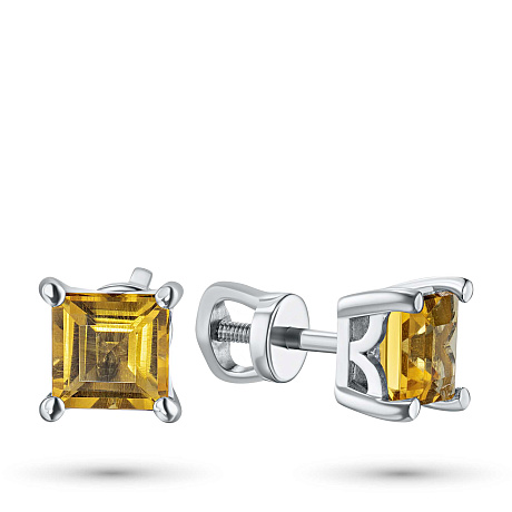 Пусеты из серебра с цитринами