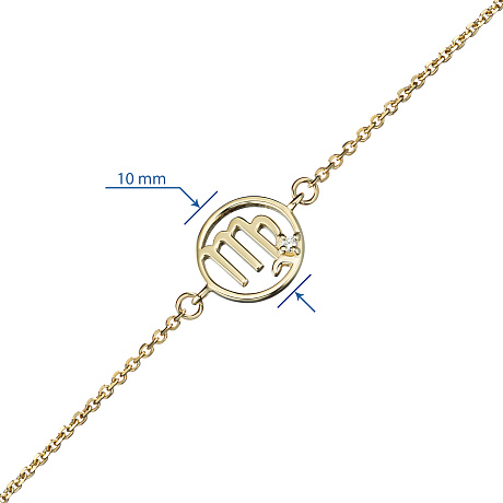 Браслет дева из желтого золота с бриллиантом