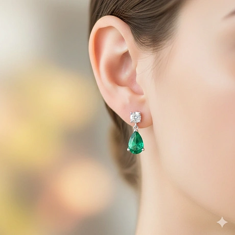 Пусеты из серебра с изумрудами и топазами