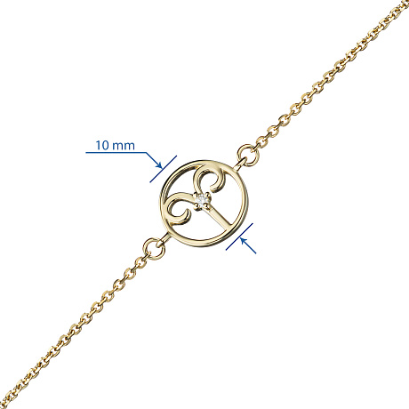 Браслет овен из желтого золота с бриллиантом