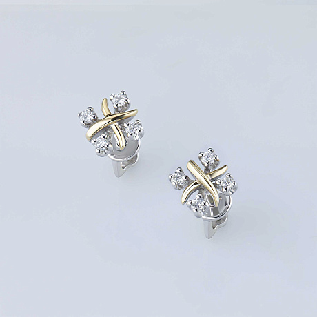 Пусеты из комбинированного золота с бриллиантами