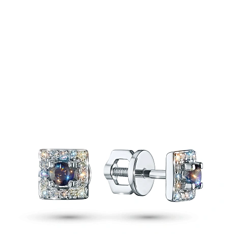 Пусеты из комбинированного золота с и сапфирами