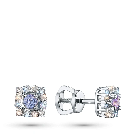 Пусеты из серебра с и танзанитами