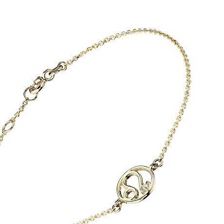 Браслет лев из желтого золота с бриллиантом