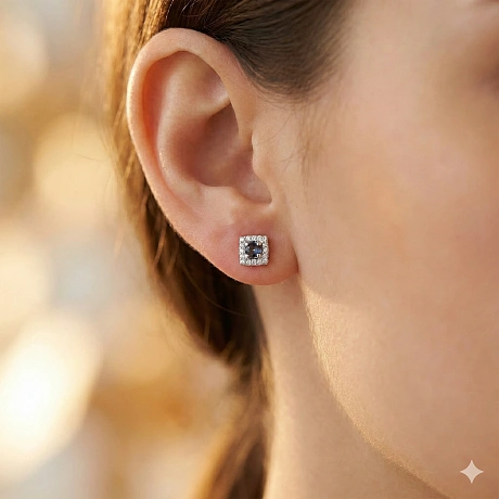 Пусеты из комбинированного золота с и сапфирами