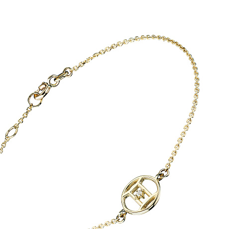 Браслет близнецы из желтого золота с бриллиантом