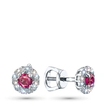 Пусеты из серебра с и рубинами и бриллиантами