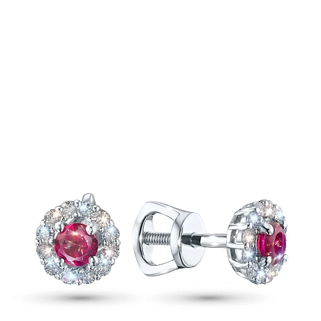 Пусеты из серебра с и рубинами