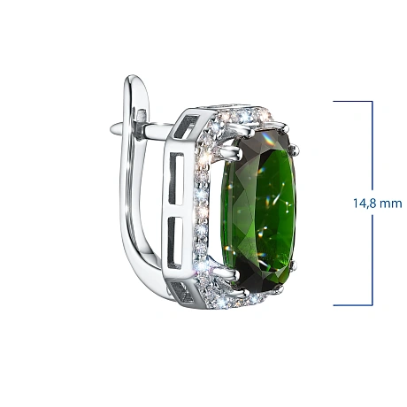 Серьги из комбинированного золота с и хромдиопсидами