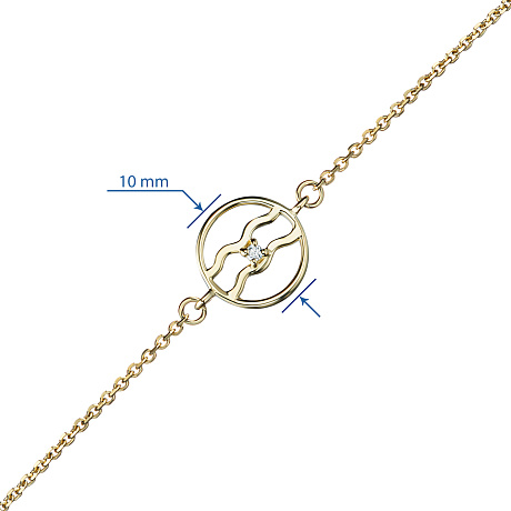 Браслет водолей из желтого золота с бриллиантом