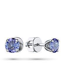 Пусеты из серебра с танзанитами
