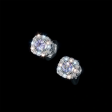 Пусеты из серебра с и танзанитами