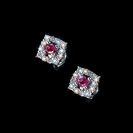 Пусеты из серебра с и рубинами