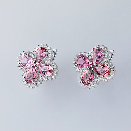 Серьги из белого золота с бриллиантами и турмалинами