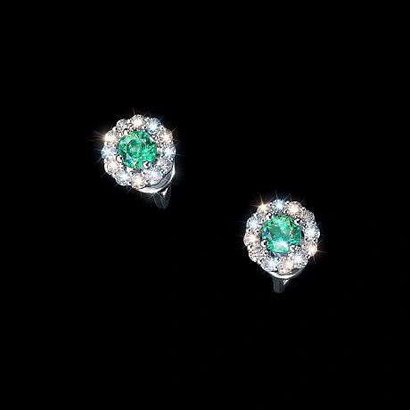 Пусеты из серебра с и изумрудами