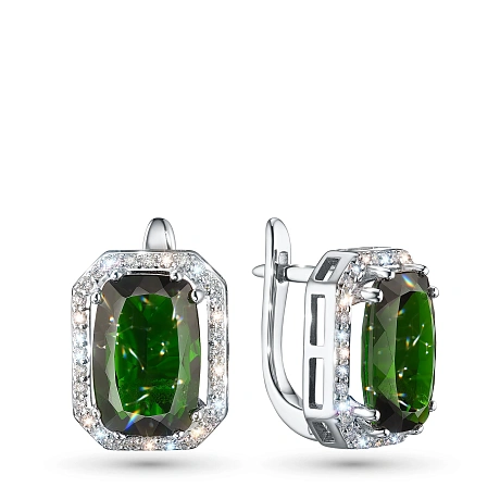 Серьги из комбинированного золота с и хромдиопсидами