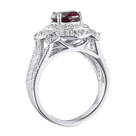 Кольцо из белого золота с бриллиантами и гранатом