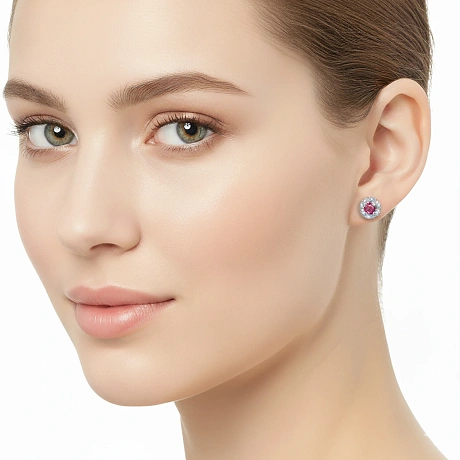 Пусеты из серебра с и рубинами