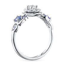 Кольцо из белого золота с бриллиантом и танзанитами