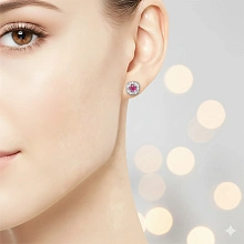 Пусеты из серебра с и рубинами и бриллиантами