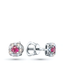 Пусеты из серебра с и рубинами и бриллиантами