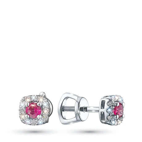 Пусеты из серебра с и рубинами