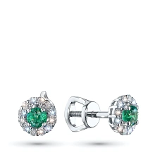 Пусеты из серебра с и изумрудами и бриллиантами