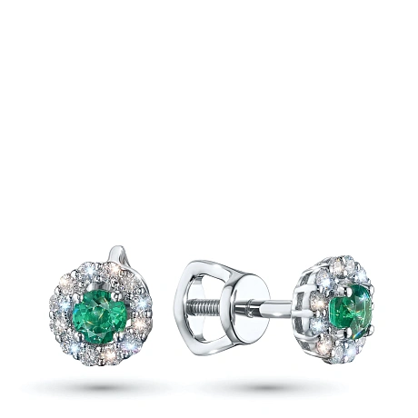 Пусеты из серебра с и изумрудами