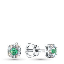 Пусеты из серебра с и изумрудами и бриллиантами