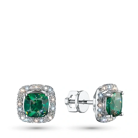 Пусеты из комбинированного золота с и изумрудами