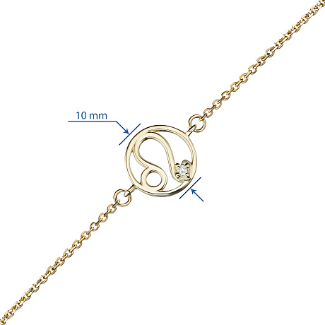 Браслет лев из желтого золота с бриллиантом