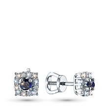 Пусеты из серебра с и сапфирами и бриллиантами