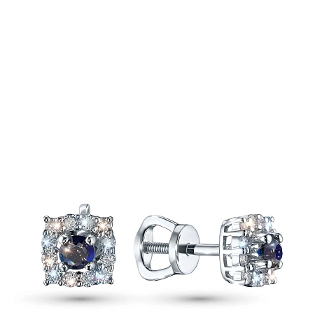 Пусеты из серебра с и сапфирами